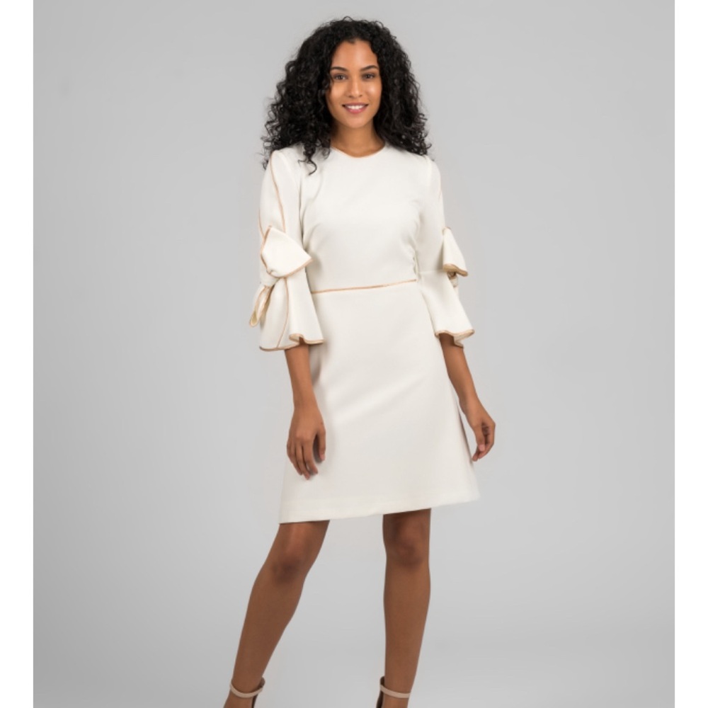 Just Taylor White Ivory A Line Bow Sleeve Dress Size 14 BNWT